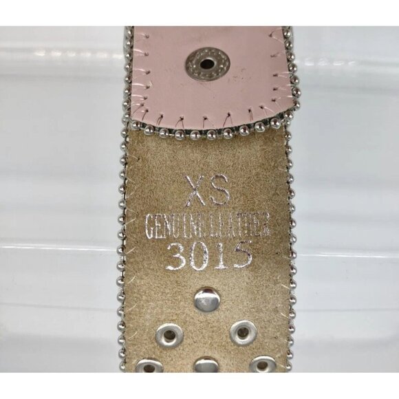 BHW XS LEATHER WESTERN COWGIRL BELT Rhinestones Rodeo Princess Bling Pink Silver - Picture 6 of 9